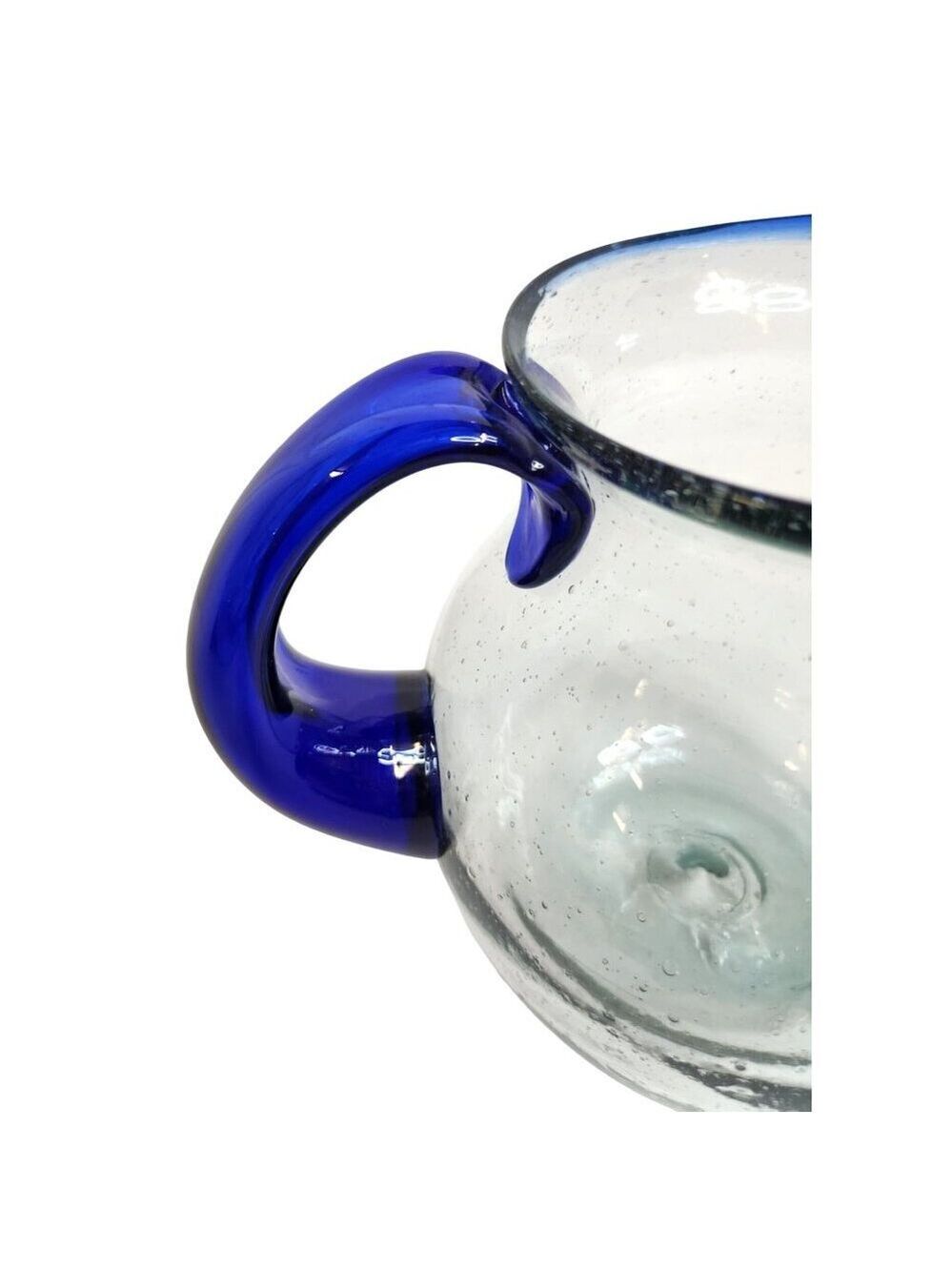 Artisan Handblown Glass Pitcher with Cobalt Blue Handle and Rim - Picture 6 of 10
